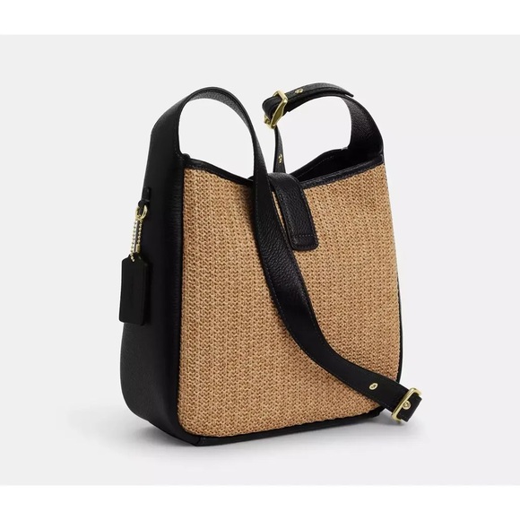 NWOT Coach Hadley Mini Crossbody Bag in Raffia Tan & Black Leather - Picture 2 of 14